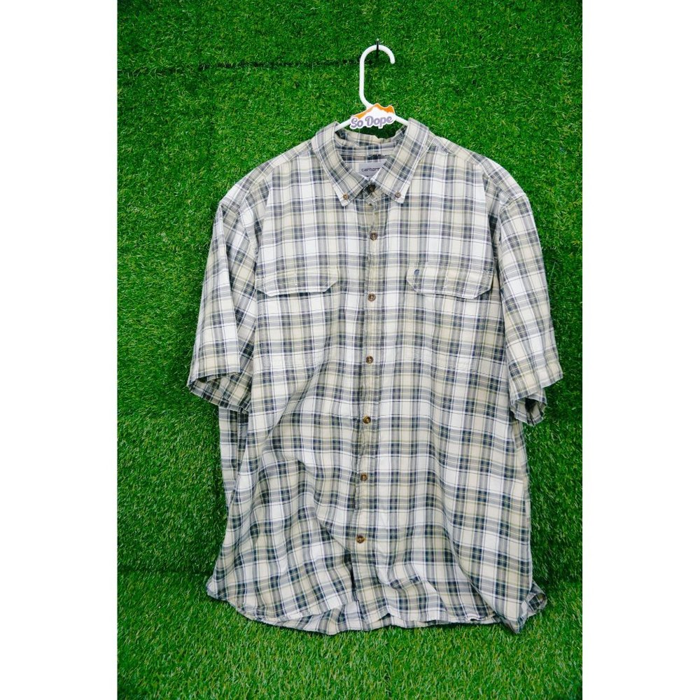 Carhartt Plaid Green Button Up Collard Shirts - Men's 2XL